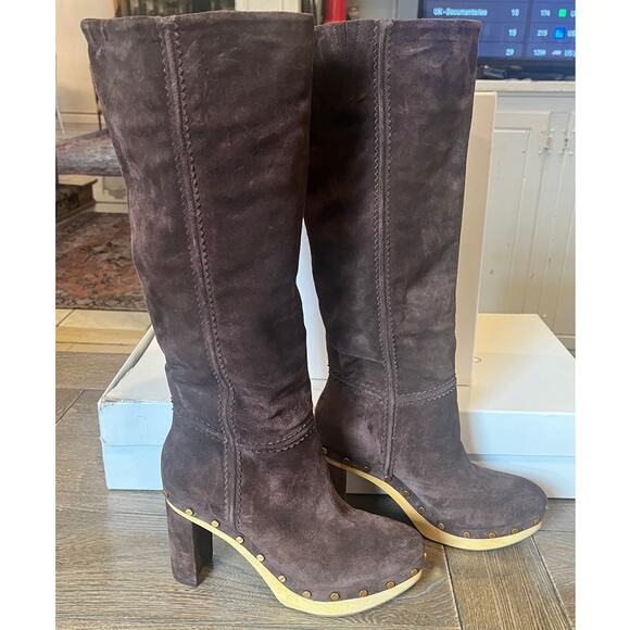 Veronica Beard Glendale Block heel Clog Knee Boots Brown 8 - Picture 9 of 10